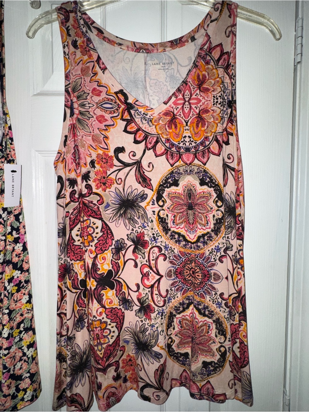 Lane Bryant Pink Multi-Color Paisley V-Neck Tank